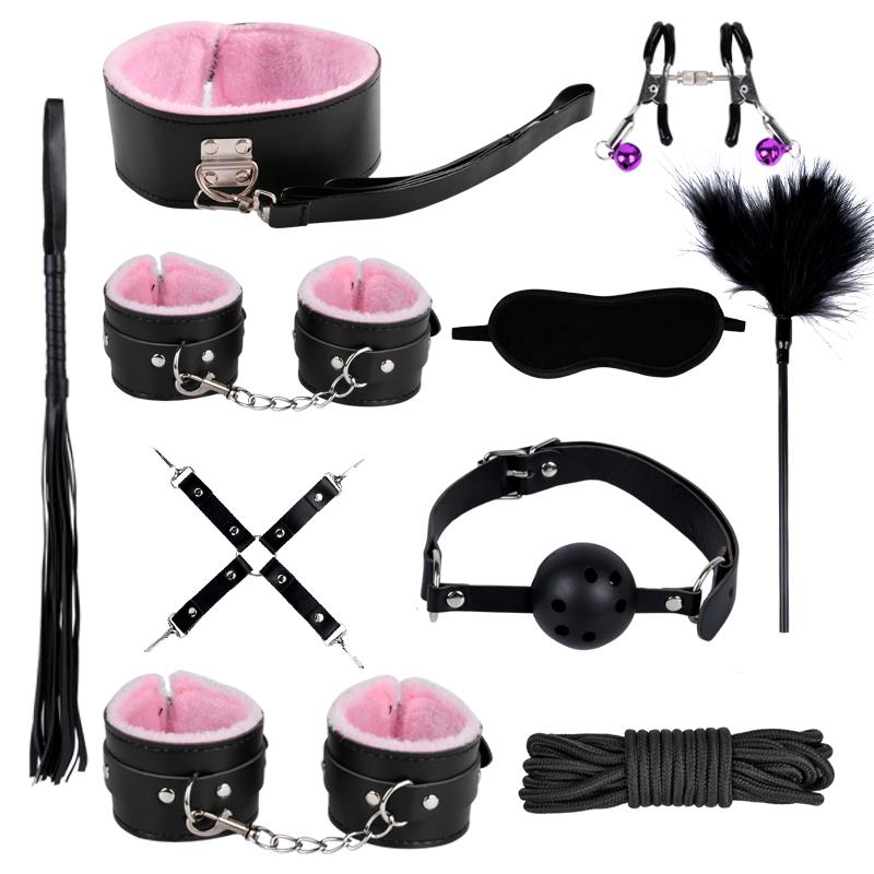 SM Sex Toys Slippery Plush 10Piece Set Couple Alternative Bondage Toys Bed Bondage Set