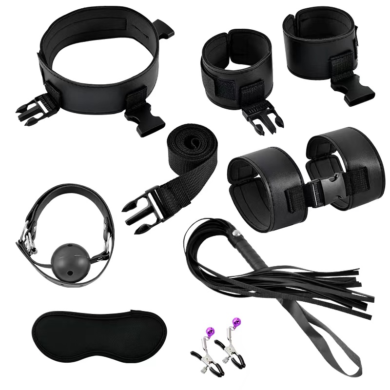 SM sex toys, slippery diving material, 7piece suit, adult couple's bed, binding, bondage, emotional toys